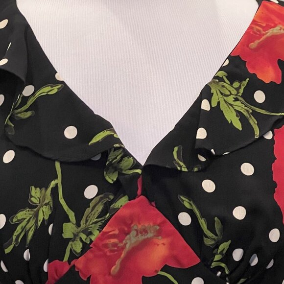 Mica Women's VTG Dress Size 10 Black White Polka Dot Red Rose Sleeveless 90's - Picture 3 of 14